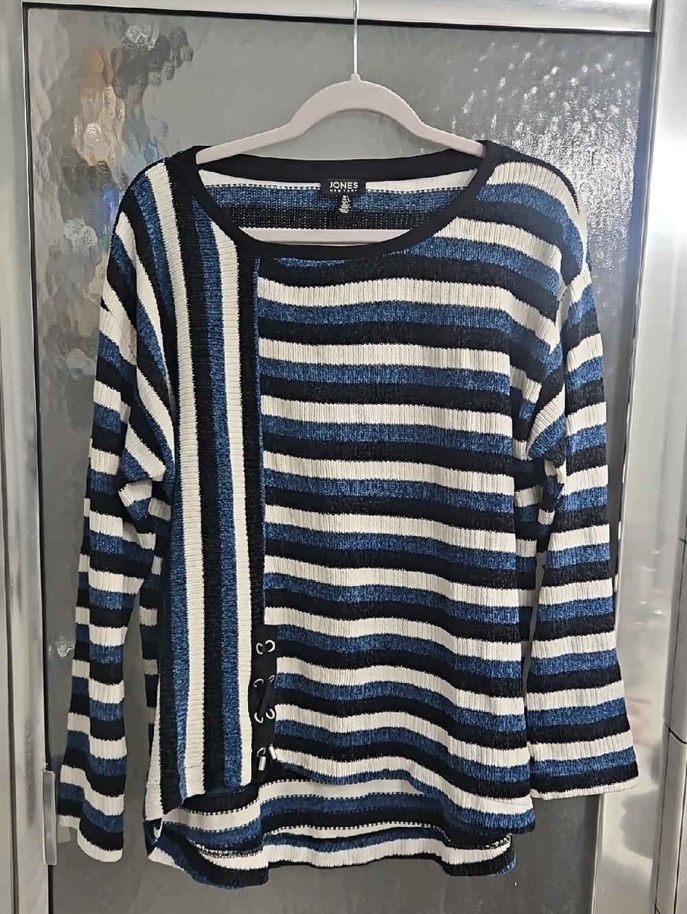 Jones New York Blue, Black & White Striped Pullover